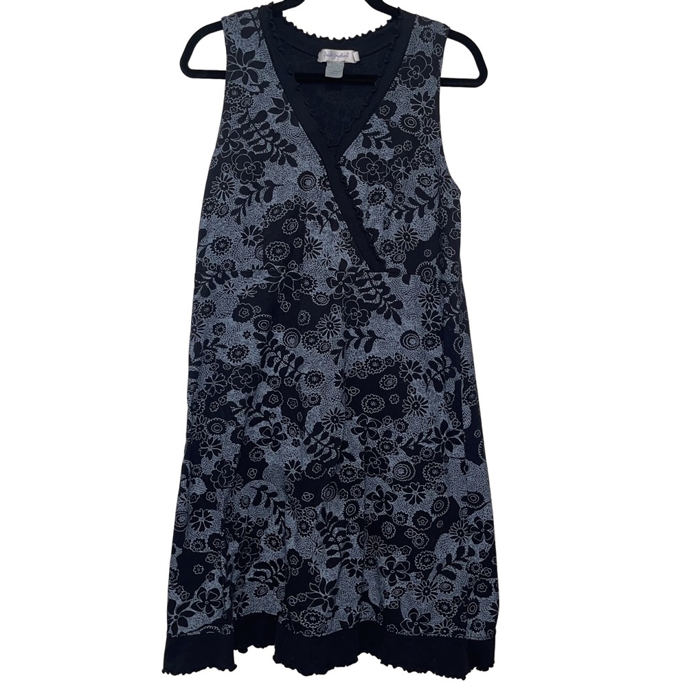 Fresh Produce Dress Black Grey Gray Floral Surplice V-Neck Lettuce Trim Cotton M